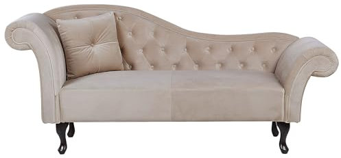 Chaiselongue Samt beige links gesteppt mit Kissen Chesterfield-Stil Lattes