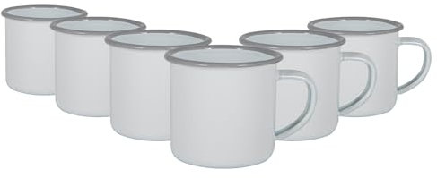 Argon Tableware Weiße Emaille -Espresso -Tassen - 130ml - Grau - Pack Von 6