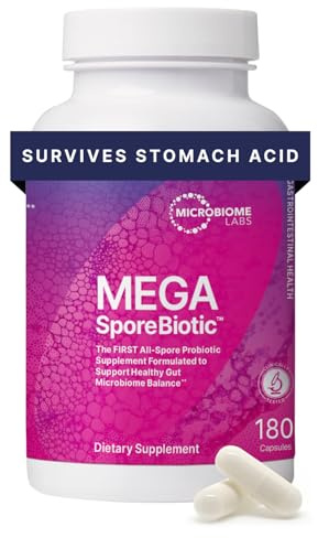 Microbiome Labs MegaSporeBiotic Probiotics for Women & Men - Spore-Based Probiotic for Gut Health & Digestive Support - Shelf-Stable, Travel-Friendly, Mens & Womens Probiotics (180 Capsules)