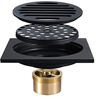 Desagüe De Suelo De Latón para Ducha Cuadrado De 10 Cm, con Rejilla De Rejilla Extraíble para Cocina, Lavadero, Garaje Y Sótano,Negro