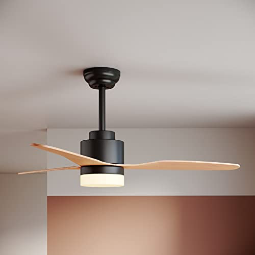 SONNI Deckenventilator mit Beleuchtung und Fernbedienung Leise in 3 Farbtemperatur 119cm Schwarz und Holz - Minimalistisches Design