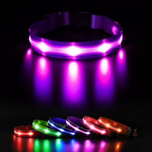 MASBRILL Leuchthalsband Hunde Aufladbar, LED Hundehalsband Leuchtend 3 Blinkende Lichter Wasserdicht Einstellbare Beleuchtetes Sicherheit Halsband für Klein Mittlere Große Hunde,