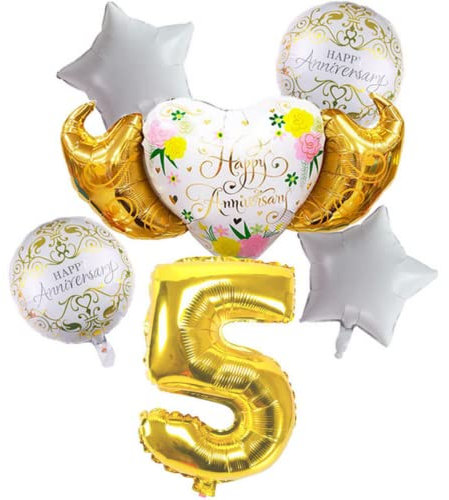 DIWULI Jahrestag Luftballons Zahl 5 - Happy Anniversary Set