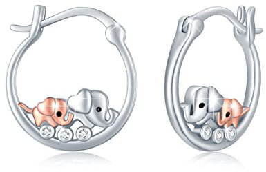 Elefant Ohrringe 925 Sterling Silber Tier Kleine Creolen Ohrringe Niedliche Tier Elefanten Schmuck Geschenke Valentinstag für Damen Mädchen Kinder