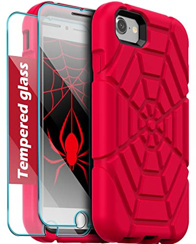 Grifobes Schutzhülle für iPhone SE 2022/2020, für iPhone 8/7/6/6S mit [2er-Pack] Displayschutzfolie aus gehärtetem Glas, strapazierfähig, stoßfest, iPhone SE 3. / 2. Generation, 11,9 cm, Rot + Schwarz