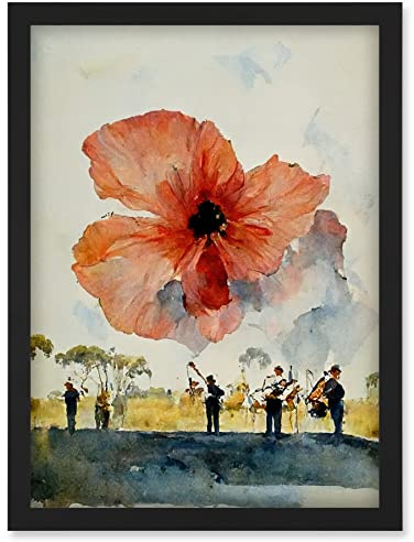 Doppelganger33 LTD Watercolour War Memorial Remembrance Day Poppy Brass Band Artwork Framed Wall Art Print A4
