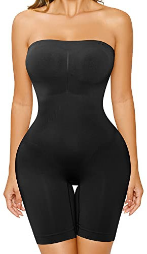 FXTYK Strapless Shapewear Bodysuit Body Shaper for Women Tummy Control Bodysuit Shapewear Shorts Adjustable Detachable Shoulder Strap Full Body Sculpting