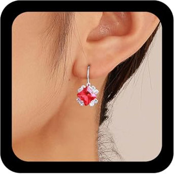 Inilbran Boho Rubí Pendientes De Piedras Preciosas De Plata Rubí Cristal Gota Pendientes De Rubí Rojo Creado Cuelgan Pendientes De Rubí Vintage Rhinestone Rubí Aro Pendientes De Joyería Para Las
