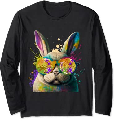 Hasengesicht Cooler Osterhase mit Brille Ostern Langarmshirt