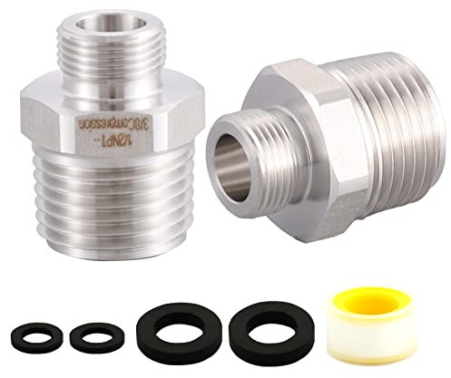 304 RV Faucet Adapter, 1/2 NPT to 3/8 Reduction Faucet Fitting - Stainless Steel 304 Compression Fittings, Water Faucet with Rubber Gasket, (Pack of 2)