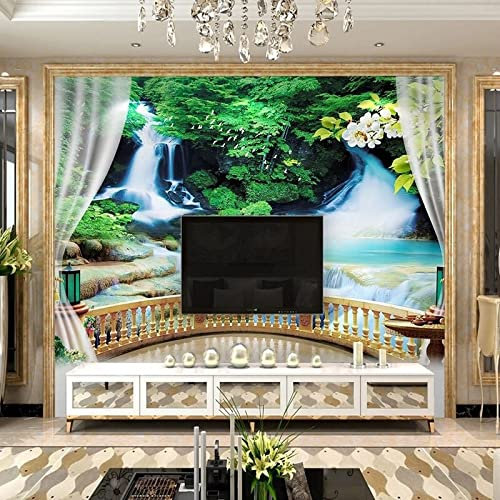 XAONUO Flux Papier Peint Photo 3D Optique Ruisseau Arbres Fleurs Trompe L Oeil | Déco Mural Tableaux Muraux Photo 140X70Cm Mural Décor Motif Poster Géant Stickers Muraux Optique Fond Effet