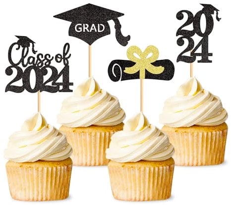 24 Stück 2025 Graduation Cupcake Toppers Glitter Klasse von 2025 Graduation Cap Diplom Cupcake Picks 2025 Graduation Theme Party Kuchen Dekorationen Supplies