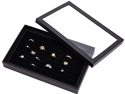 PandaHall 100 Slots Ring-Schmuck-Tablett Samt-Ring-Schaukasten-Ringhalter-Organizer-Box Mit Transparentem Deckel Für Die Schmuck-Aufbewahrungs-Anzeige Die Einzelhandels-Handwerksmesse