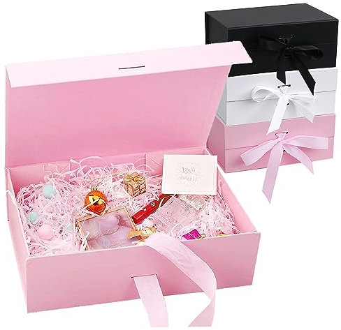 Geschenkbox mit Schleife, Geschenkbox mit Deckel 21x17x7cm, Magnetische Geschenkboxen Groß, Geschenk Verpackungsbox, Geschenkschachtel für Hochzeit Geburtstag Weihnachten Jubiläum(Rosa)