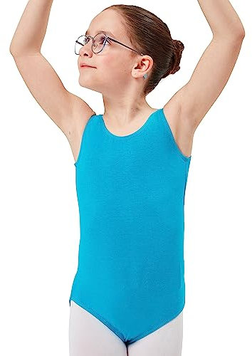 tanzmuster ® Ballettanzug Mädchen ärmellos - Lissy - aus Baumwolle, Ballettbody Kinder Ballett Trikot in petrol, Größe 164/170