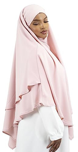 Lamis Hijab - Khimar 2 Schleier zum Überziehen aus Medinenseide, Jilbab für muslimische Frauen, verhüllt KH200, Powder Pink, One size