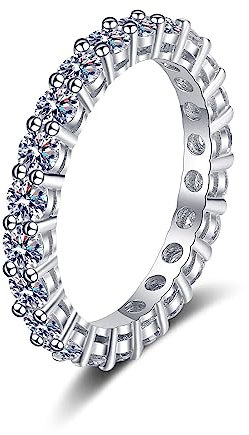 Whoiy Anillos Baratos Mujer, Anillos Mujer Plata Compromiso 925 Eternidad Talla 12 Moissanita 2.2 Kilate Anillos de Boda para Mujer
