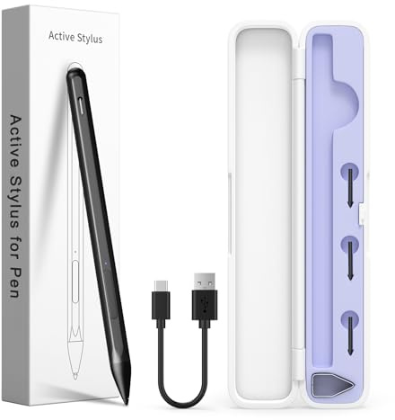 Stylus Pen for HP Envy x360/Pavilion x360/Spectre x360/x2, MPP 2.0, Black | 4096 pressure levels, tilt shading, palm rejection, magnetic attachment, USB-C charging, 80-hour use, eraser/right-click keys