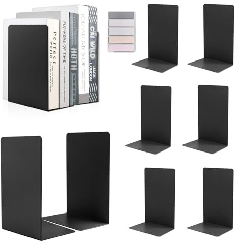 SWAWIS 10 Stück Bücherstütze Buchstützen Bücherhalter Metall 20,5 x 9,5 x 13,5 cm Buchhalter Regal mit Rutschfester Matte Buchstütze Hochwertiges Bücherstützen, Schwarz