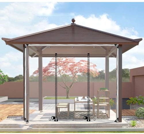 Rideaux De Bâche Clairs Extérieure Avec Fermeture Éclair,panneaux Latéraux De Bâche Imperméable Transparente Avec Œillets,bâche Coupe-vent Pour Pergola Gazebo Jardin Carport,WxH-2.5x2.6m/8.2*8.5ft