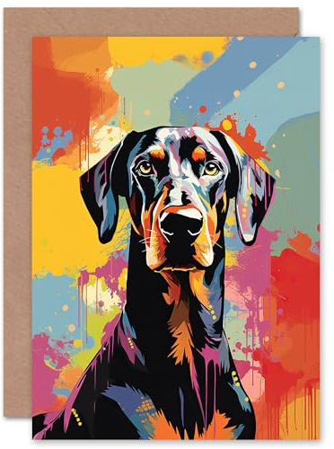 Artery8 Dobermann Haustier Portrait Abstraktes Pop Art Gemälde Geburtstagskarte