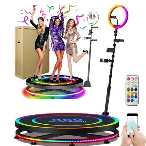 CHHMAELOVE 360 Camera Booth Machine for Parties, with RGB Ring Light, Remote/APP control/Smart Scaling, Photo Video Selfie Platform,60CM