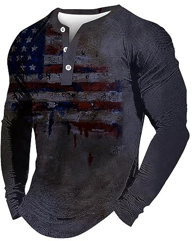 KONG JIMFAN Henley Shirt Herren Tshirt Weihnachten Kostüm Herren Schotte Herren T Shirt Henley Schwarzer Pullover Herren Regular Fit Hemd Fitness Shirt Herren Irisches Kostüm(#3 Purple,L)