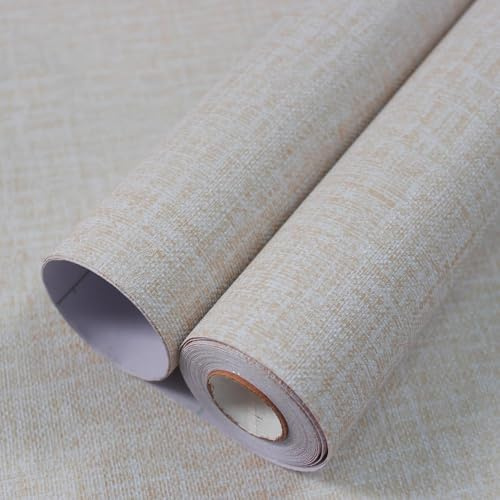 WADILE Grasscloth Peel and Stick Wallpaper, 40cm X 10m Textured Contact Paper, Faux Linen Wall Paper, Fabric Vinyl Wallpaper Self Adhesive Beige