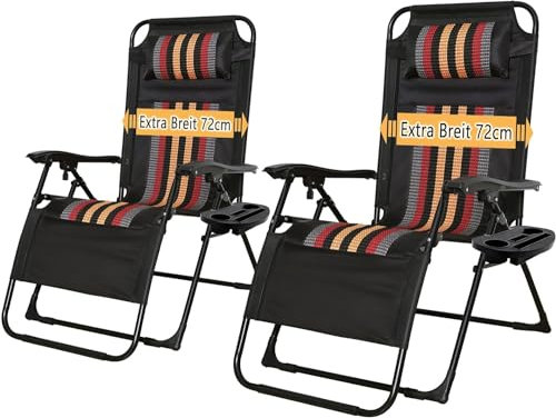 2er Set Sonnenliege Klappbar Garten Liegestuhl Gartenliege,Relax Liegestuhl Klappbar mit Getränkehalter,Relaxliege Liege,Kopfstütze und Verstellbarer Rückenlehne,für Garten Pool Terrasse Balkon