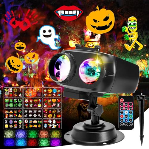 B-right Christmas Halloween Projector Lights Outdoor Indoor:12 HD Slide Patterns Snowflake Projection Lights,8V Timer Wireless Remote for Christmas Birthday Party Decorations (15W IP44 Waterproof)
