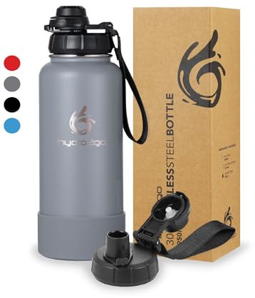 hydro2go Edelstahl-Trinkflasche mit Sportdeckel – BPA-frei, auslaufsicher, isolierte Flasche für Sport und Outdoor, hält Getränke 24 h kalt oder 12 h heiß (Quicksilver, 950 ml)