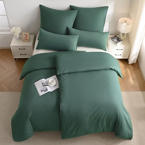 JELLYMONI Bettwäsche 135x200 Baumwolle Bettwäsche-Sets Dunkelgrün Oeko-Tex 100% Gewaschene Baumwolle Bettbezug mit Reißverschluss und Kissenbezug 40X80 mit Umschlag Weich 2-Teilige Bettwäsche