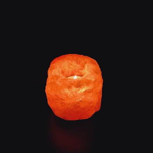 HEIMTEX Himalaya Salz Teelichthalter - Orange, 2er Pack, Handgefertigt aus reinem Salzstein, Entspannung, Wellness & Dekoration