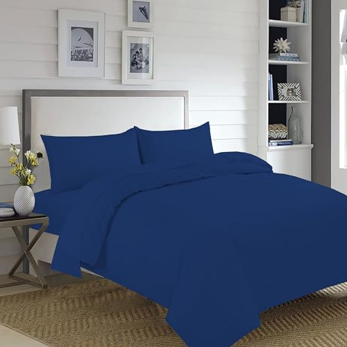 Home Living Bügelfreies Luxus-Bettwäsche-Set, pflegeleicht, unifarben, Bettbezug und Kissenbezüge, Marineblau, Einzelbett-Komplettset