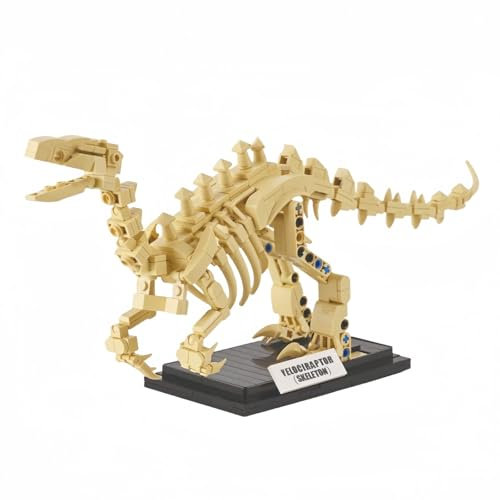 VizBrou Tier Fossilien Bausteine, Dinosaurier Welt Schädel Klemmbausteine Modell Kit, 358 Teile Velociraptor Dino Skelett Knochen Spielzeug Geschenk Dekor Set für Mädchen Jungen Kinder Erwachsene