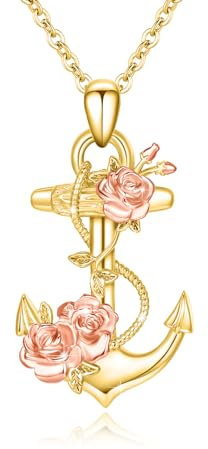 OHAYOO Gold Anker kette für Damen 925 Silber Anker Anhänger Halskette Anker Schmuck Sets Anker Verflochten Mit Rosen Anker Halskette Schmuck für Damen