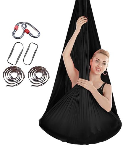 PRMTYUP Yoga Swing, Anti-Gravity Air Elastic Swing, 4M Hammock Yoga Kits, Durable Hammock, Yoga Aerial Silks, Pilates Aerial Dance Equipment, for Yoga, Pilates,17,4 * 2.8m