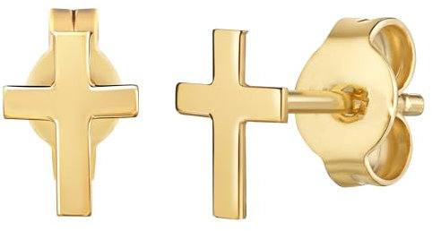 Kreuz Ohrstecker Gold 585 für Damen und Herren 2 Stück. Gelbgold Ohrschmuck mit Schmuck-Etui + Echtheitszertifikat