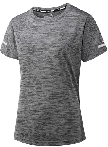 Peakwell Damen Sportshirt Atmungsaktiv T-Shirts Top Kurzarm Laufshirts Funktionsshirts Sport Oberteile (Dunkelgrau, XXL)