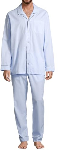 Seidensticker Herren Web-Pyjama – 100% Baumwolle, Langarm Oberteil mit Knopfleiste & eleganten Paspeln, Hose mit Taschen und Bindeband – Sanfte Webware für natürlichen Komfort und entspannte Nächte
