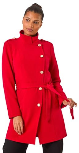 Roman Originals Funnel Neck Buttoned Coat for Women UK - Ladies Everyday Autumn Winter Comfy Soft Evening Vacation Work Party Night Out - Red - Size 14