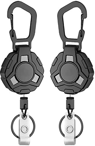 Singphere Schlüsselanhänger ausziehbar, 2 Stück schlüsselband anhänger mit Ausweishalter schlüsselkette keychain taktische ID Ausweisrolle mit einziehbarer 31 Zoll Stahlschnur 8oz