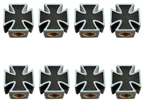 Hezhou 8 Stück Kreuz Ventilkappen Auto Ventildeckel Auto-Reifen Ventilabdeckungen Für Fahrzeugreifen Langlebig & Rostfrei Universal passende Reifenventilkappen für alle Fahrzeuge (Schwarz)