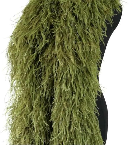 Boa de plumas de avestruz de 0,5 metros de grosor, cinta de 2 a 20 capas para coser vestidos, bufandas, chal, ropa de fiesta de bodas y carnaval, decoración de faldas con plumas, verde oliva, 0,5 me