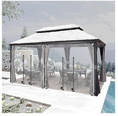 Clear Waterproof Tarp with Zipper Door Heavy Duty PVC Cover Pergola Patio Tarpaulin with Zip Door Size H3xW9m/H9.8xW29 Waterproof and Durable Outdoor Cover