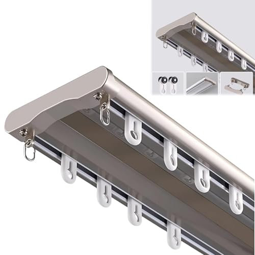 LXJBBD Doppelte Vorhangschiene für Deckenmontage, robuste Metall-Vorhangschiene mit Beschlägen für Erkerfenster und Balkone, ideal für Raumtrennung und Privatsphäre, leiser Betrieb