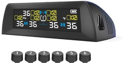 Avutrel TPMS Reifendruckkontrollsystem für LKWs, Wohnwagen, Busse, mit 6 Wasserdicht IPX7-Sensoren Druckbereich,5 Alarmsystem, Solar/USB-Aufladung (Aktualisierte Fassung)