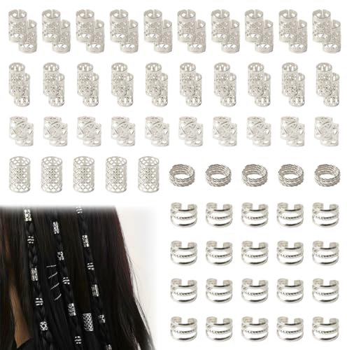 KOLZEMV Bijoux Cheveux Tresse, Lot de 90 pinces à cheveux pour tresses, accessoires pour dreadlocks, accessoires pour dreadlocks, dreadlocks, pour hommes, femmes, filles et garçons(argent)