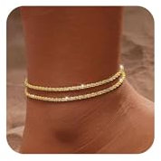 HARJJME Silver Gold Anklets for Women 925 Sterling Silver Ankle Bracelets for Women Adjustable Waterproof Women's Anklets Dainty Layered Chain Set Rope Link Beach Foot Jewelry Gifts for Teen Girls