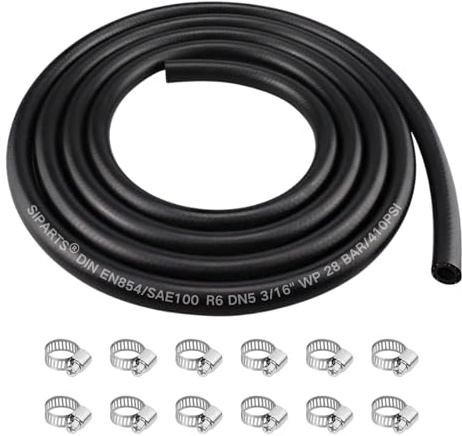 5mm Fuel Line, 10Ft 3/16 inch ID Fuel Pipe Hose with 12 Pieces of Hose Clamps, Gasoline Hose Tool Kit, Suitable for Motors, Cars, Tractors, Small Engines